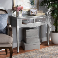 Baxton Studio YA2-Silver-Console Leonie Modern Transitional French Brushed Silver Finished Wood and Mirrored Glass 2-Drawer Console Table
